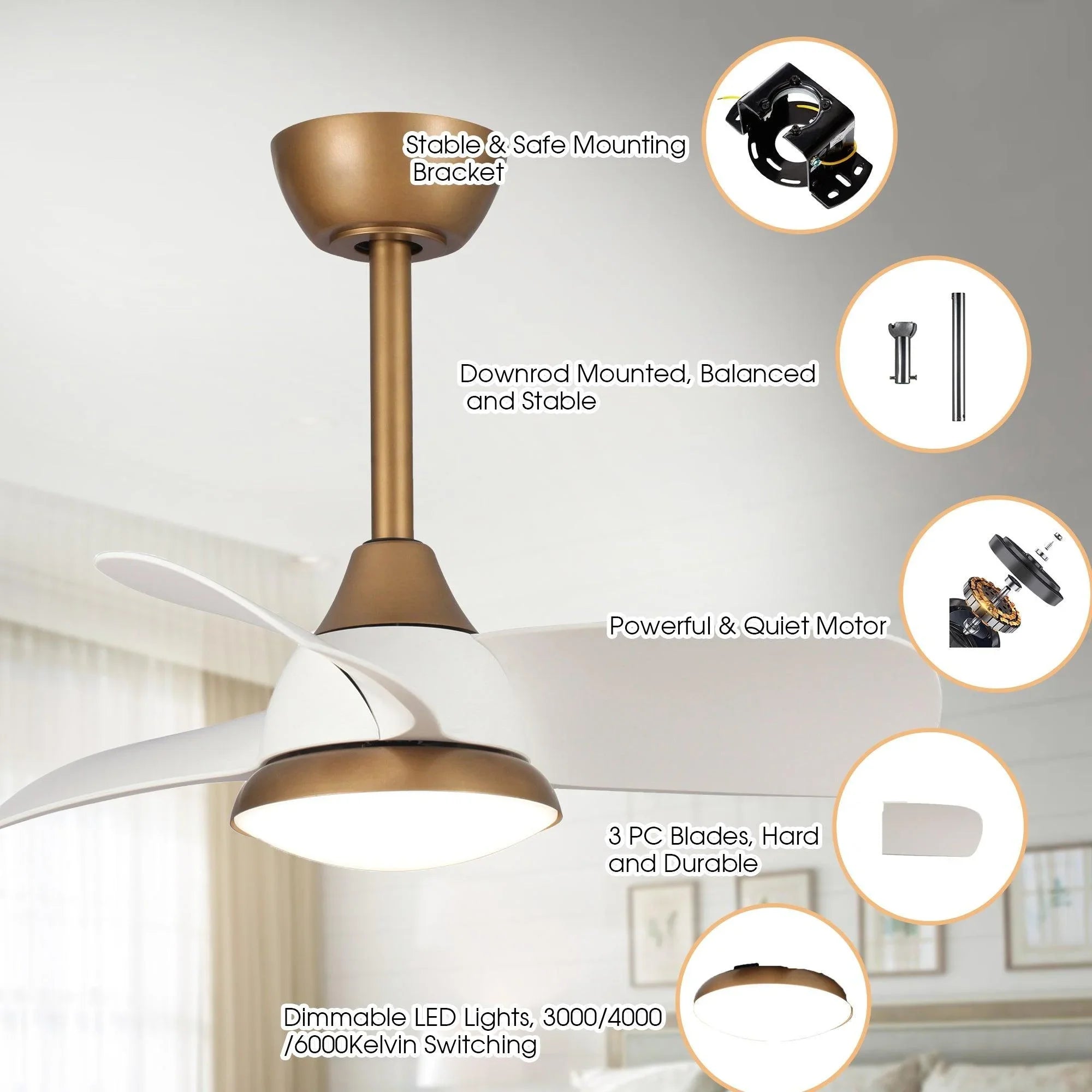 28" Modern DC Motor Downrod Mount Reversible Ceiling Fan with LED Lighting and Remote Control