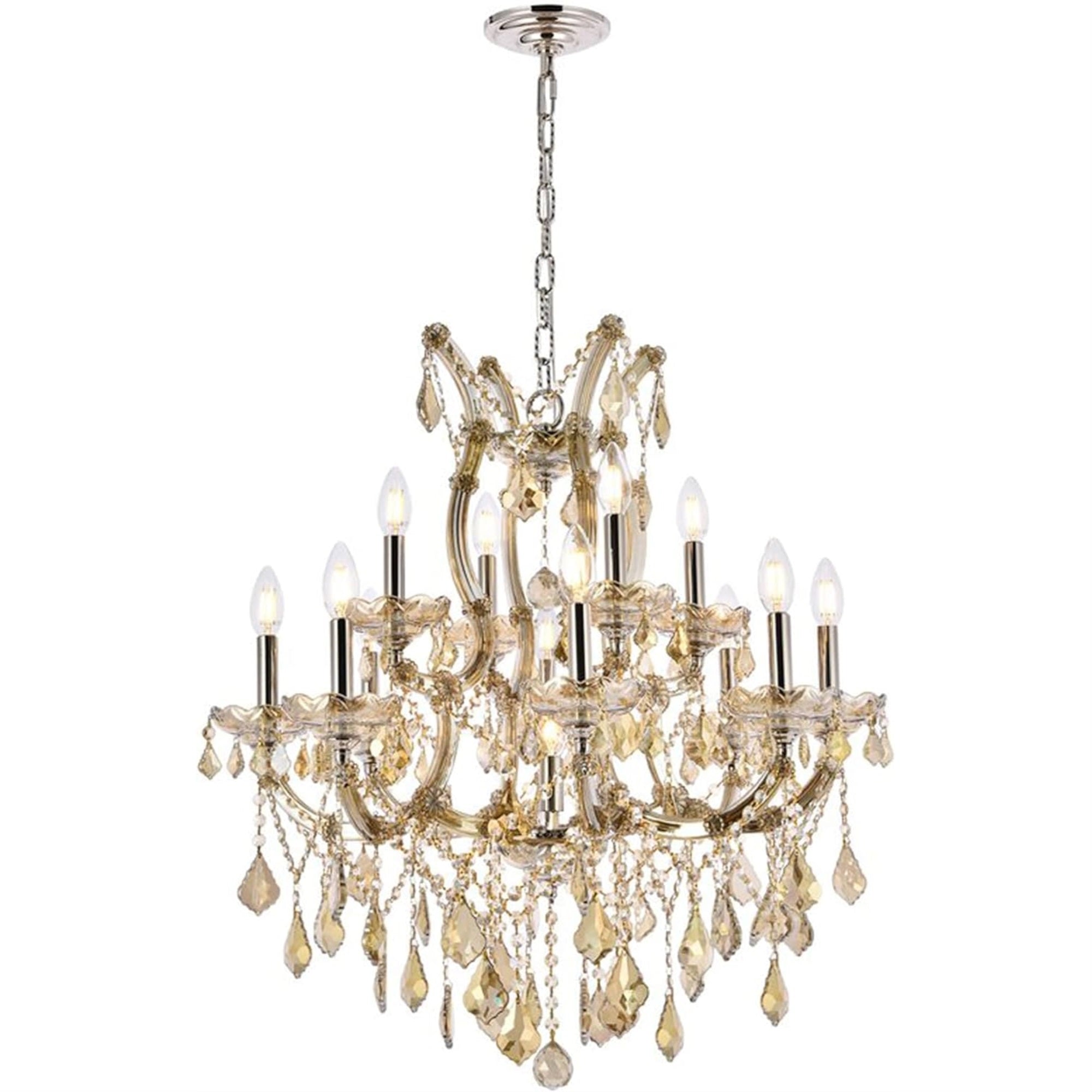 Elegant Lighting 13-Light Hanging Fixture, Stainless Steel, Gold Finish, 27inD x 26inH, Model 2800D27GT-GT/RC