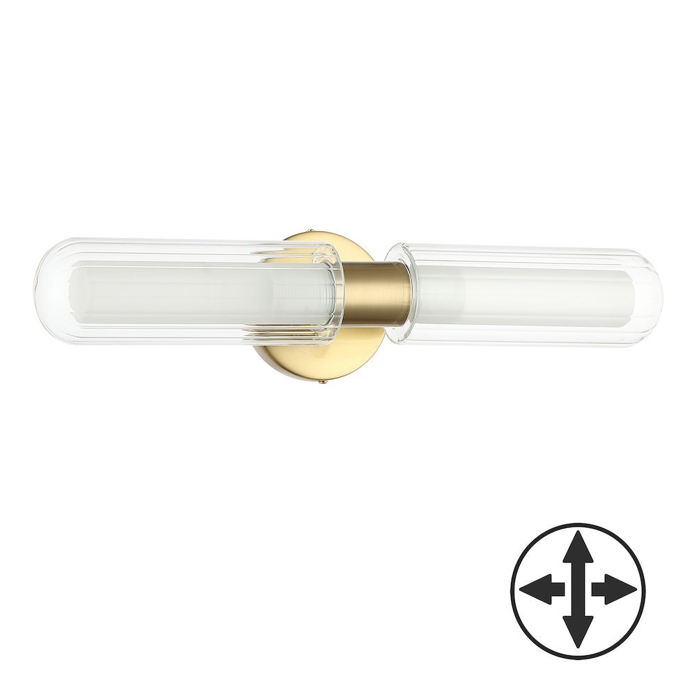 2 Light Aged Brass Wall Sconce w/ Clear Fluted Glass