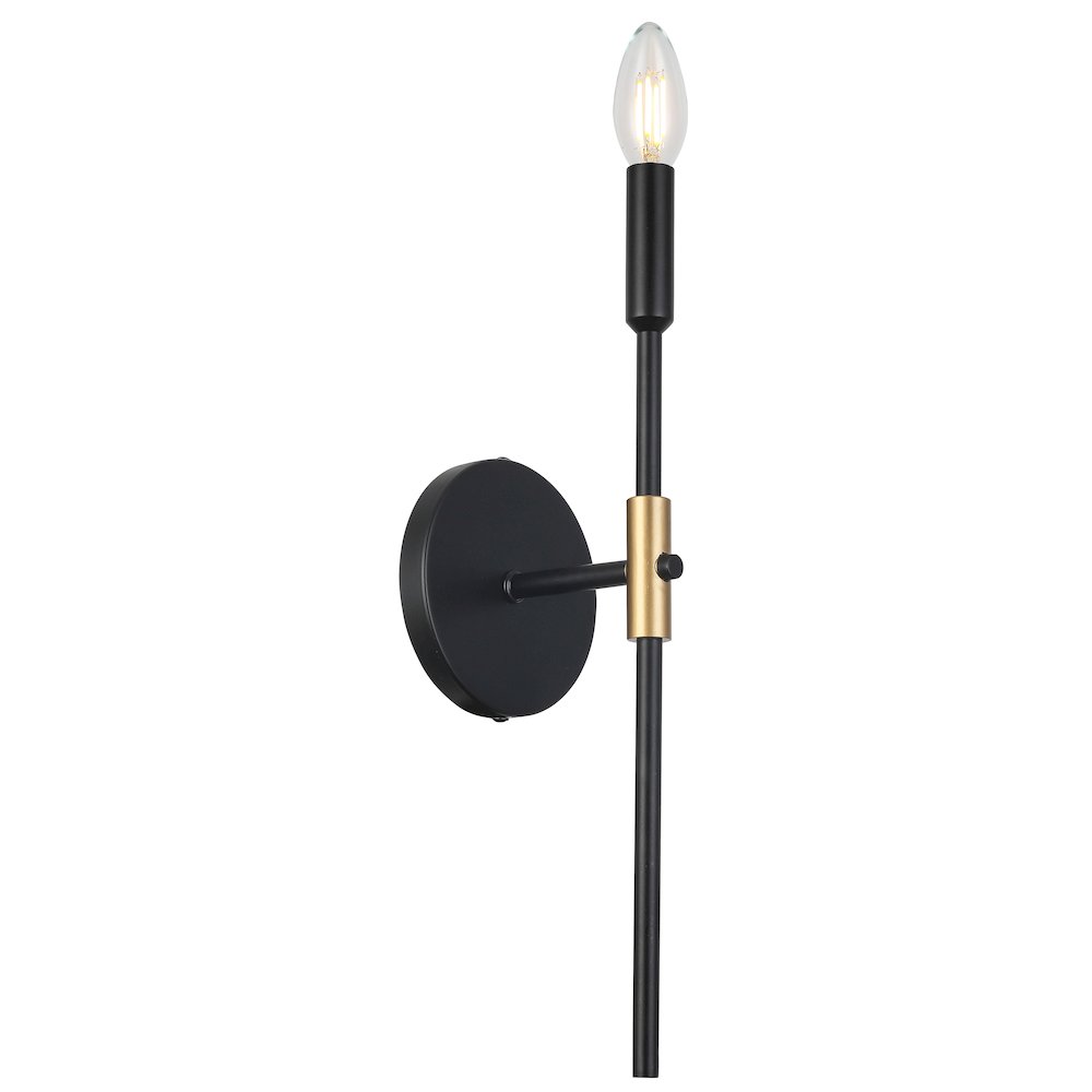 1 Light Incandescent Wall Satin Chrome Matte Black & Aged Brass