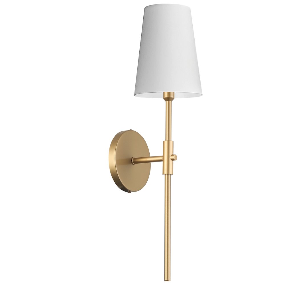 1 Light Incandescent Wall Satin Chrome Aged Brass with White Shade