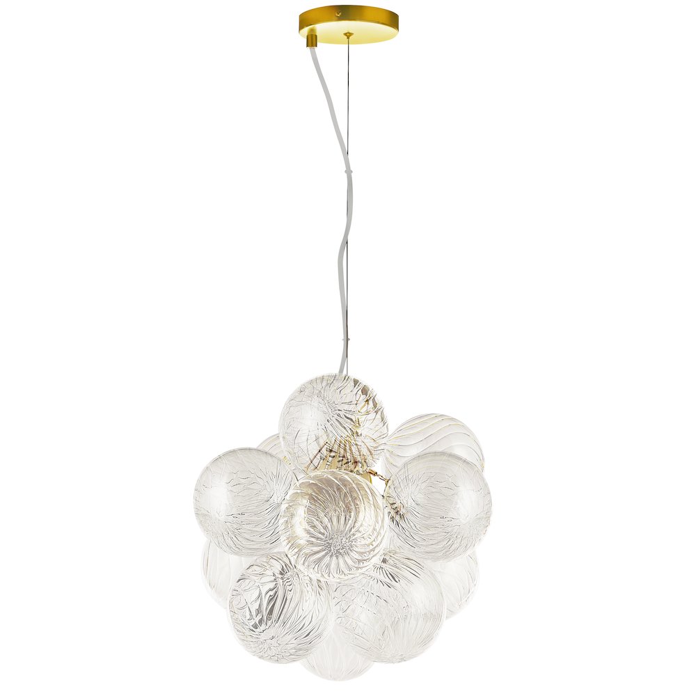 3 Light Aged Brass Pendant w/ Clear Spiral Glass