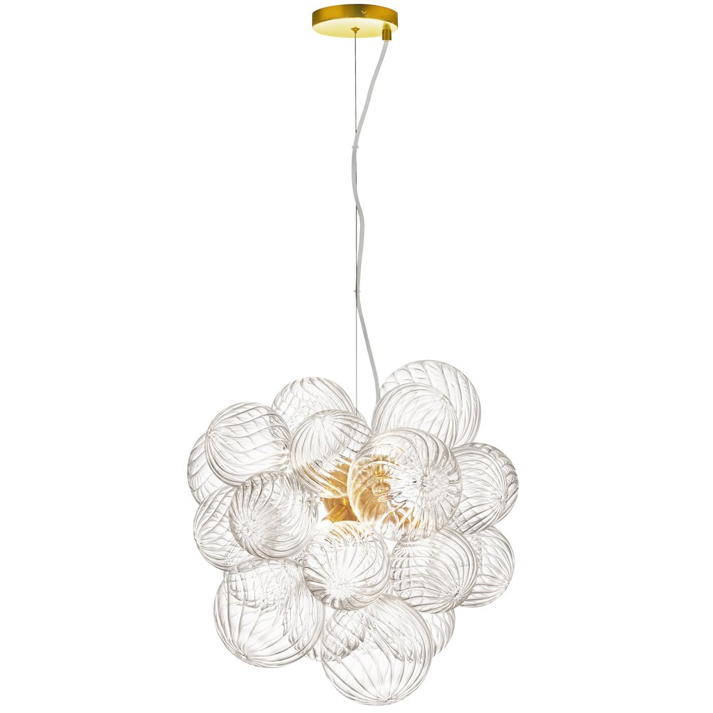 6 Light Halogen Pendant Aged Brass with Clear Spiral Glass