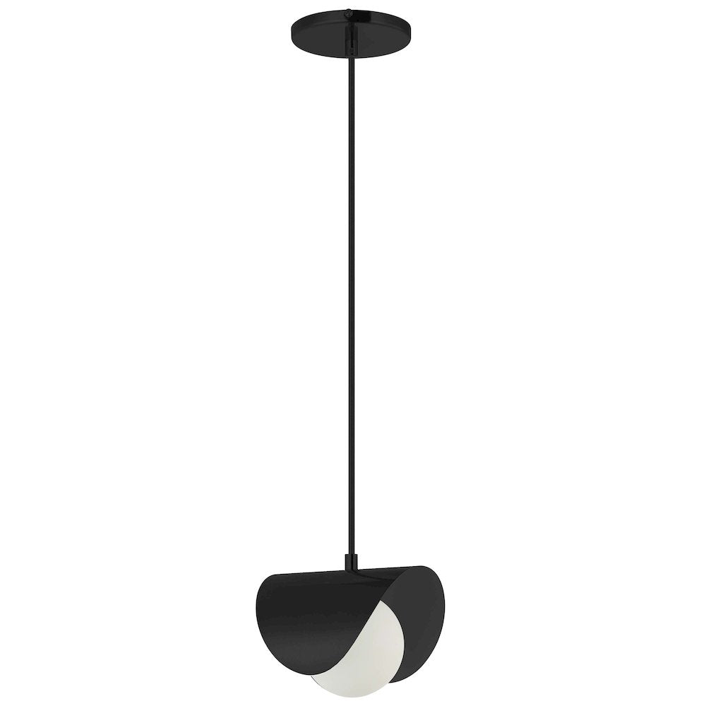 1 Light Halogen Pendant Matte Black with White Opal Glass
