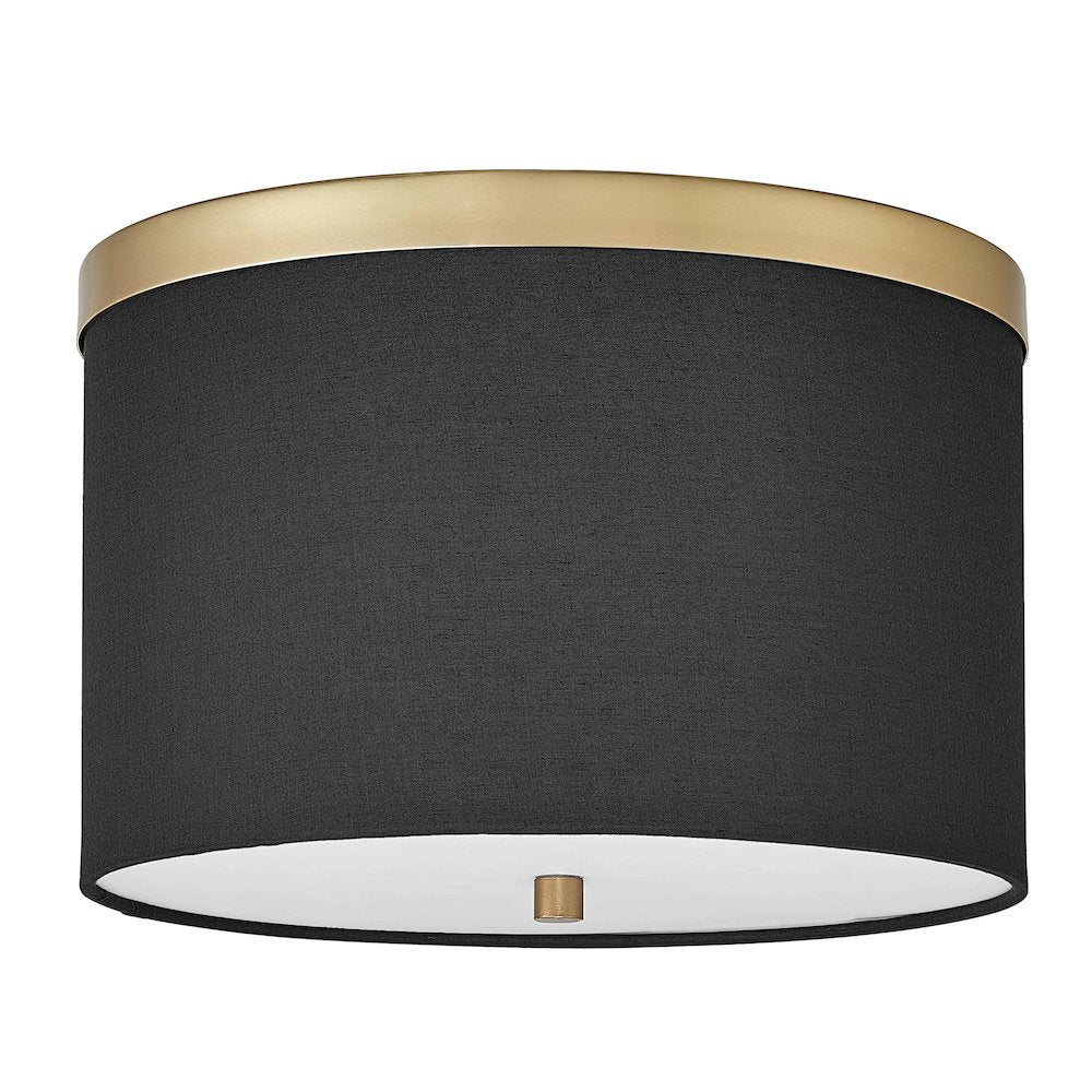 2 Light Flush Mount Aged Brass with Black Shade