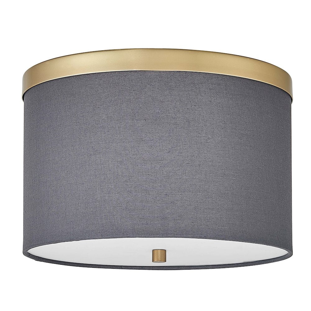 2 Light Flush Mount Aged Brass with Grey Shade