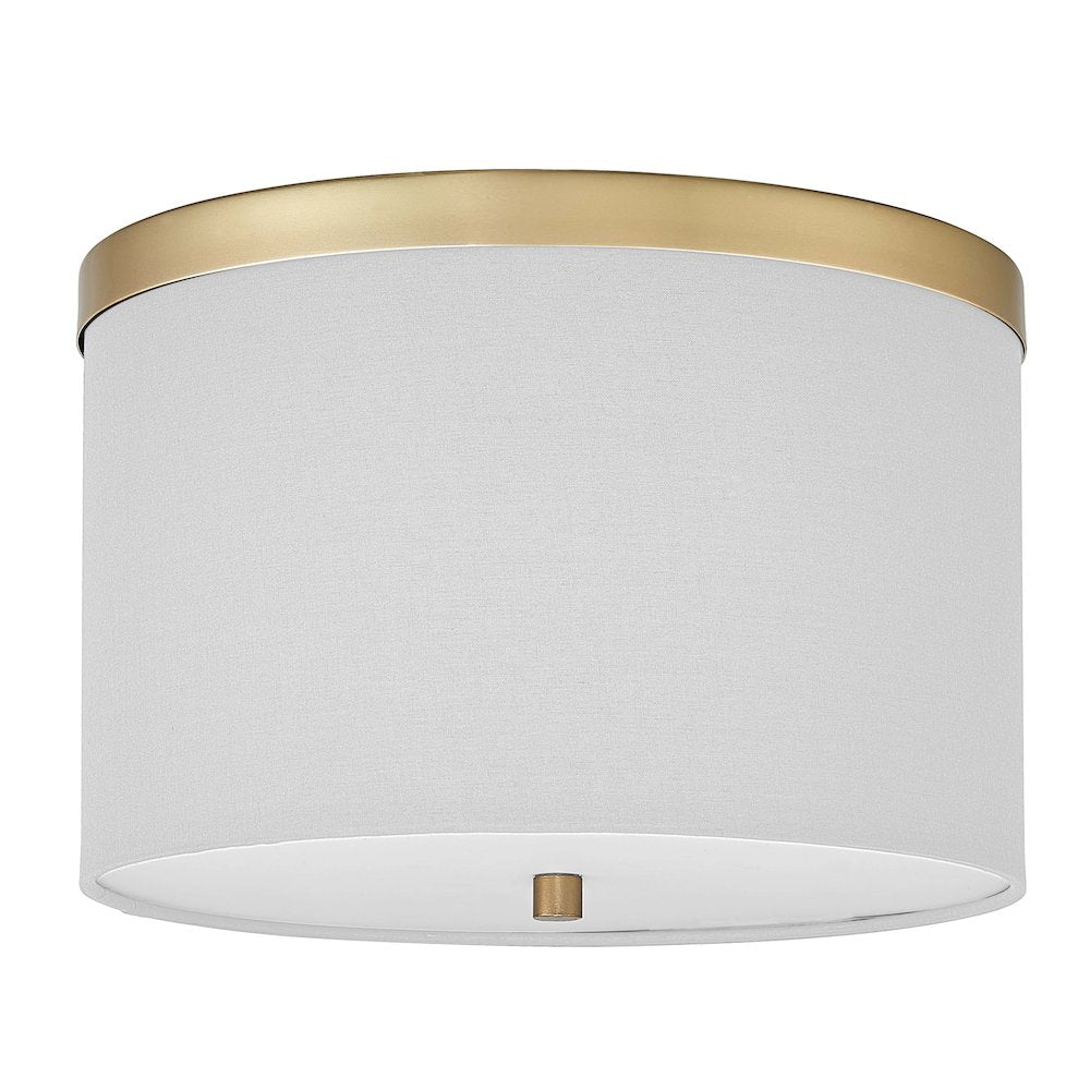 2 Light Flush Mount Aged Brass with White Shade