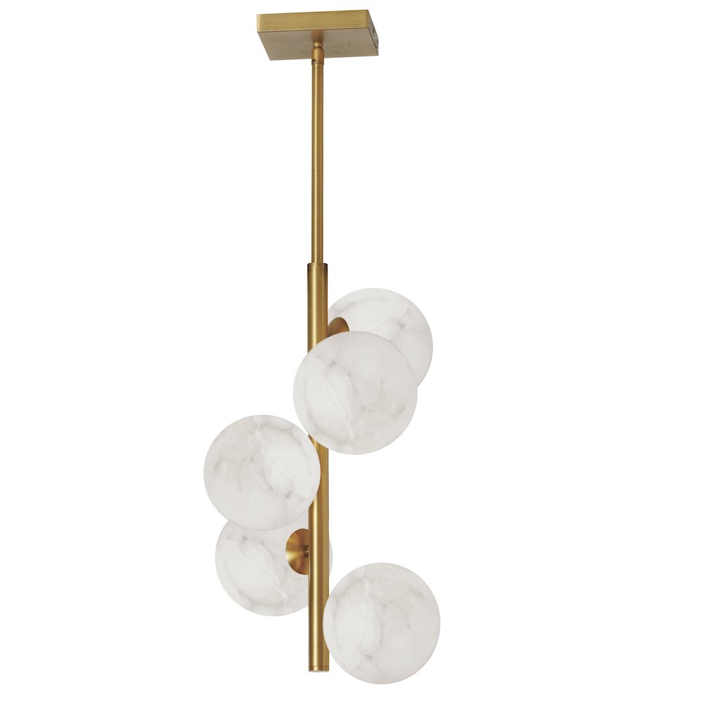 5 Light Aged Brass Pendant w/ Alabaster Glass