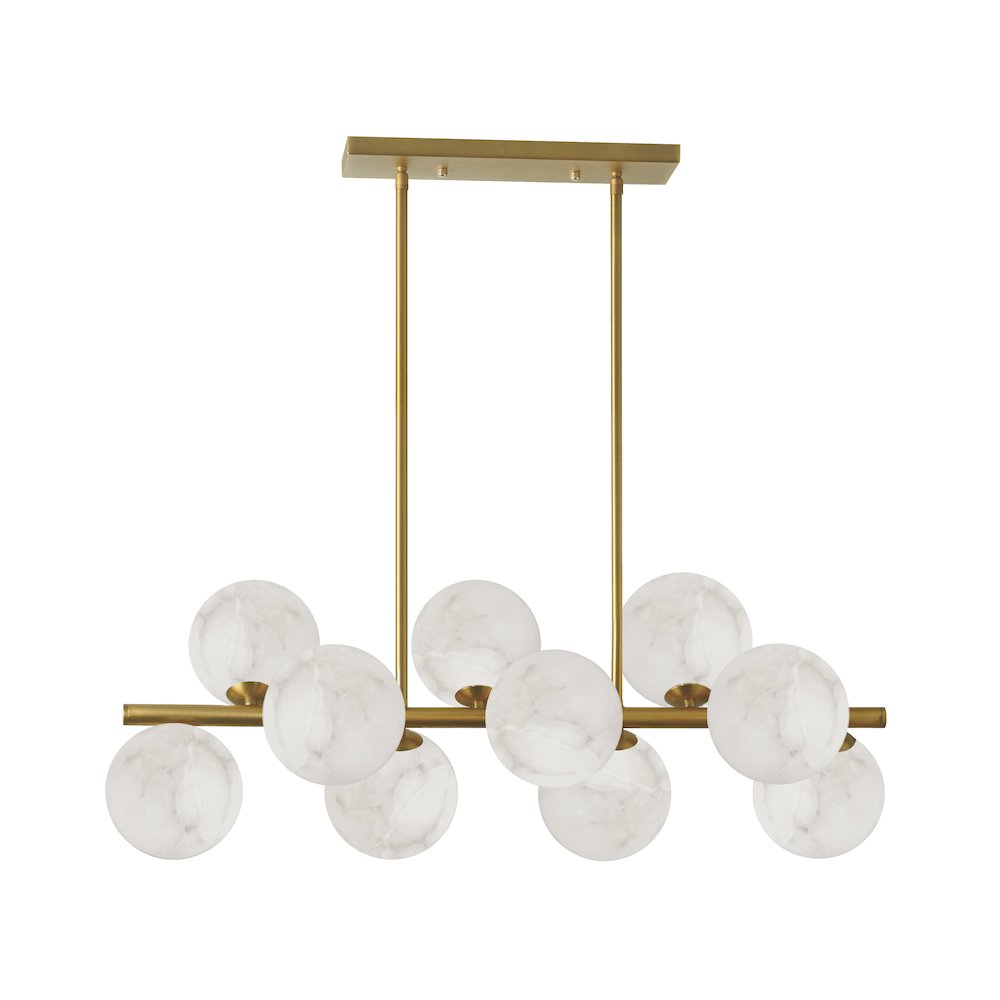 10 Light Aged Brass Horizontal Pendant w/ Alabaster Glass