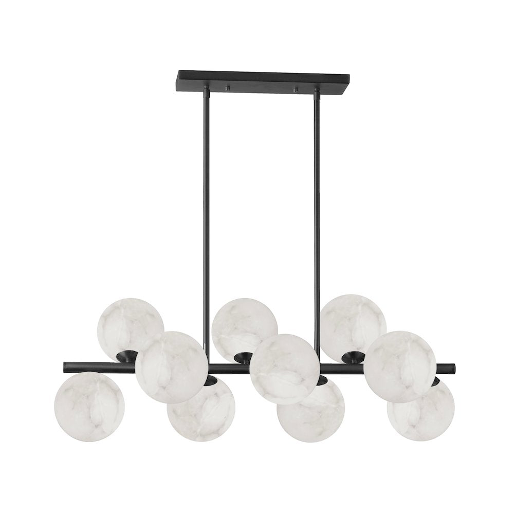 10 Light Matte Black Horizontal Pendant w/ Alabaster Glass