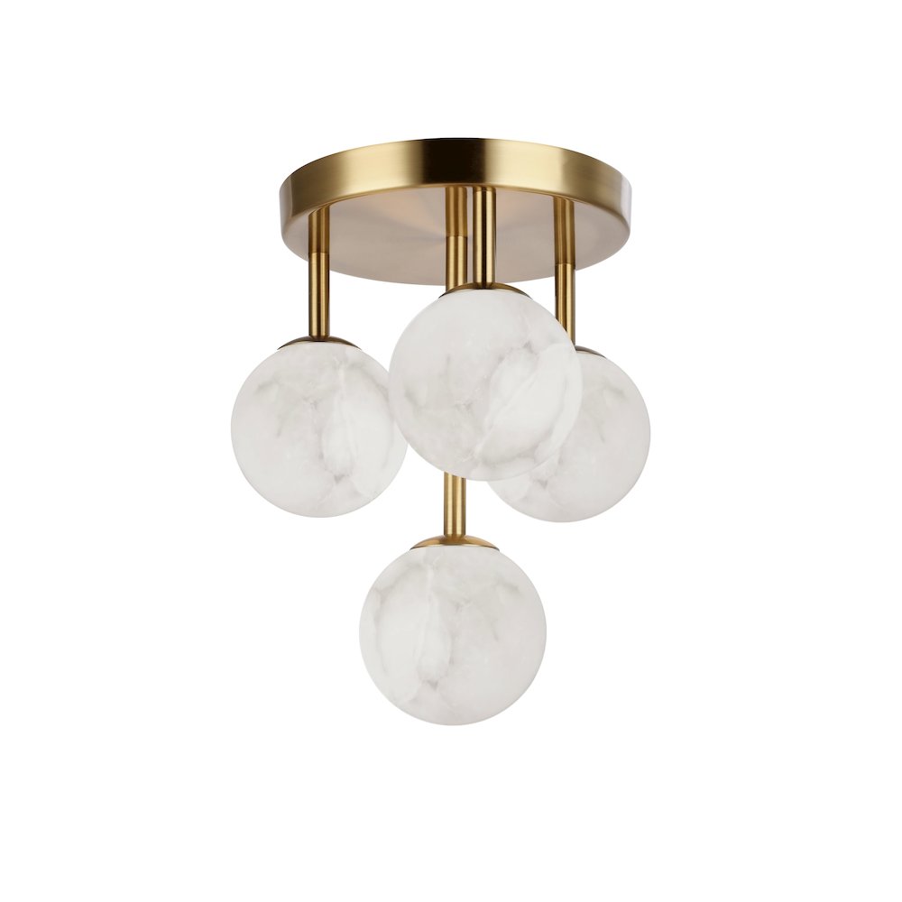 4 Light Aged Brass Flush Mount w/ Alabaster Glass