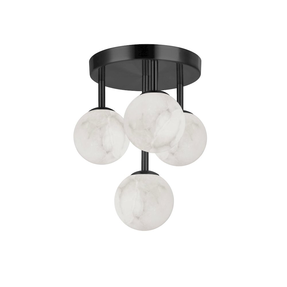 4 Light Matte Black Flush Mount w/ Alabaster Glass