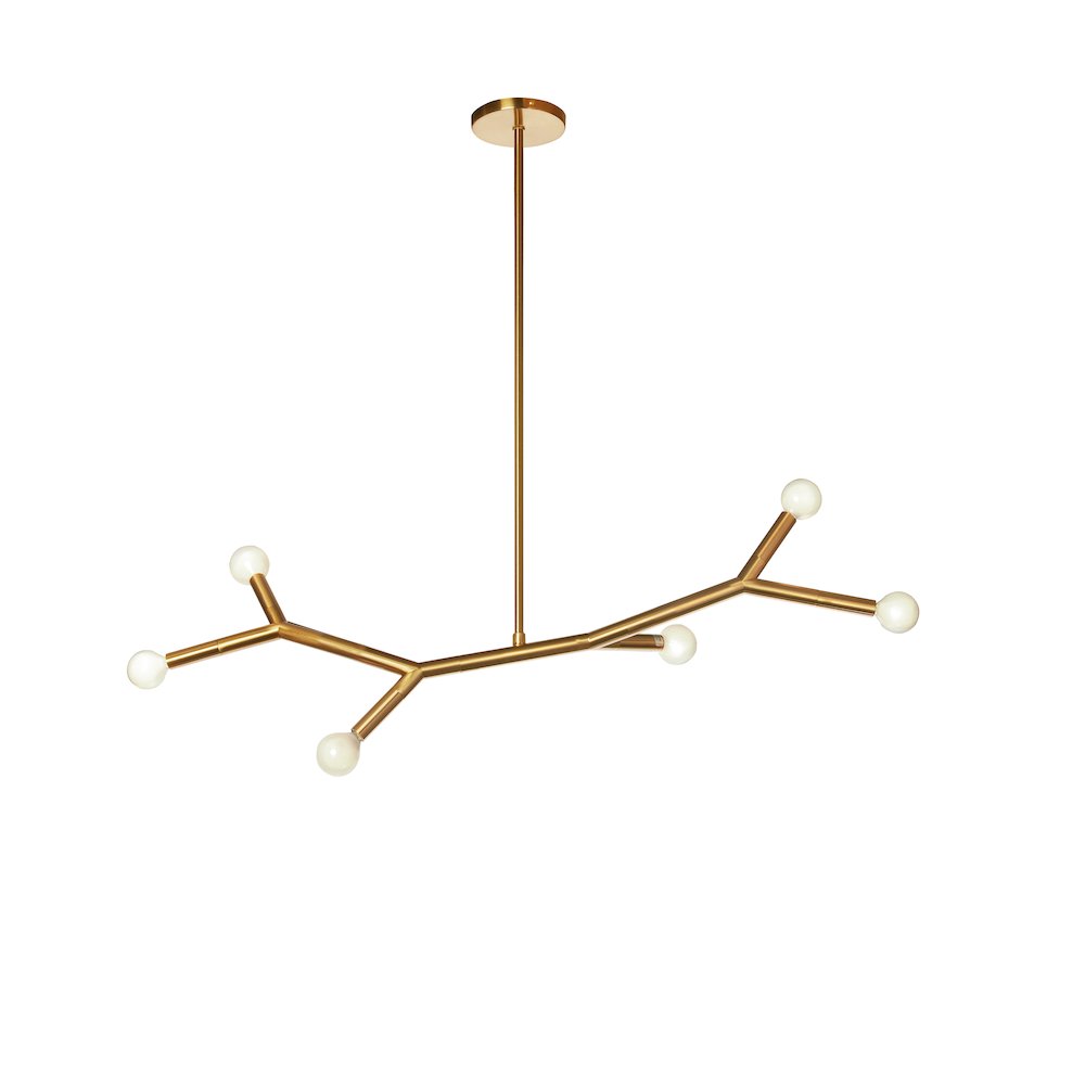 6 Light Horizontal Pendant in Aged Brass