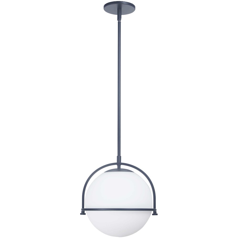 1 Light Incandescent Pendant Matte Black with White Opal Glass
