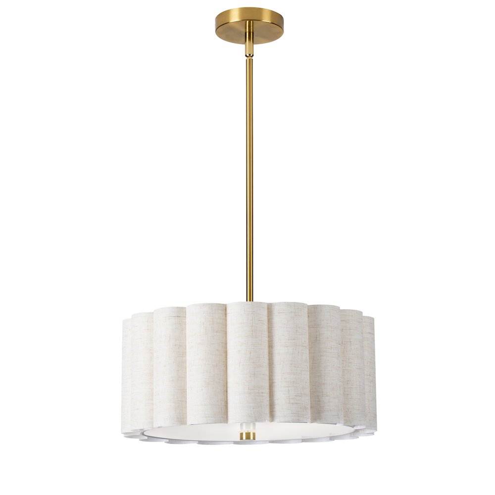3 Light Aged Brass Pendant w/ Flax Shade