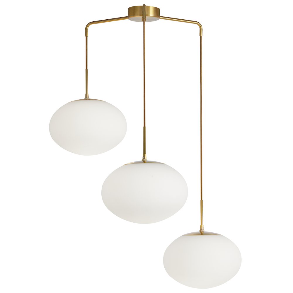 3 Light Pendant in Aged Brass w/ White Opal Glass