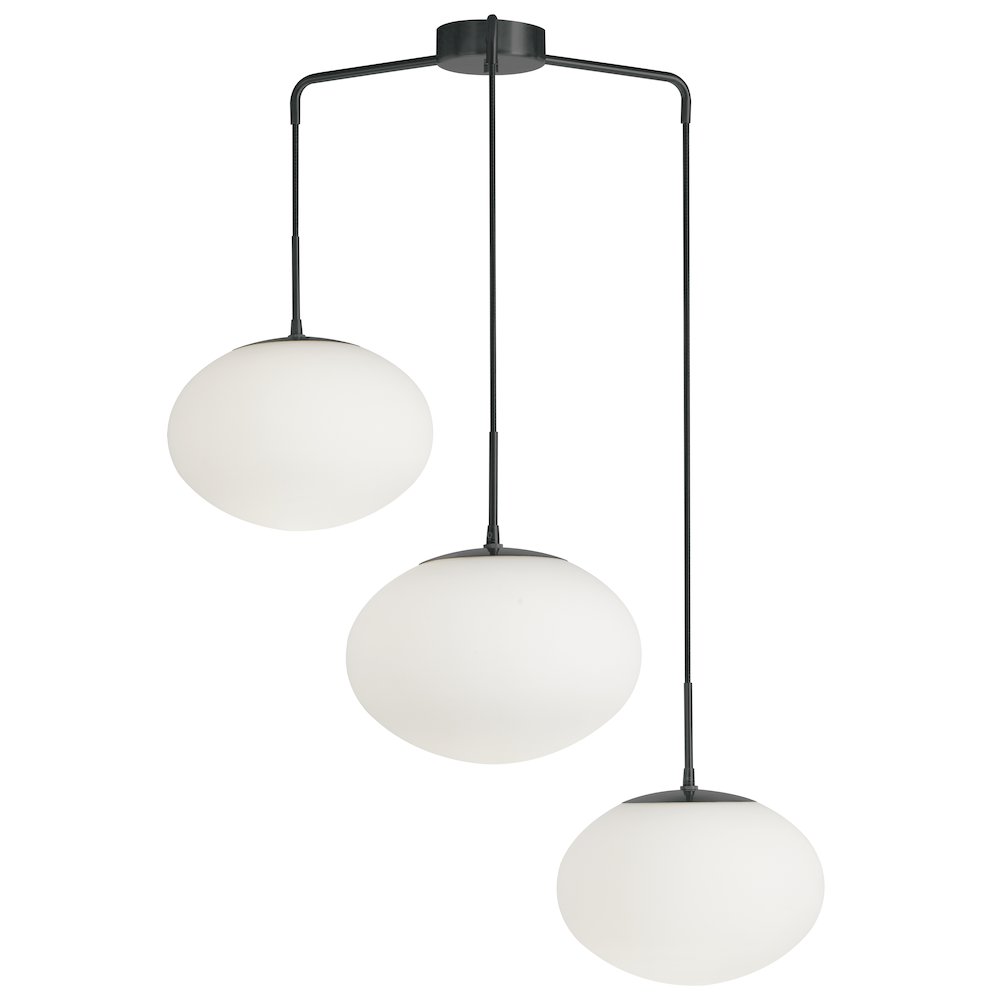 3 Light Pendant in Matte Black w/ White Opal Glass