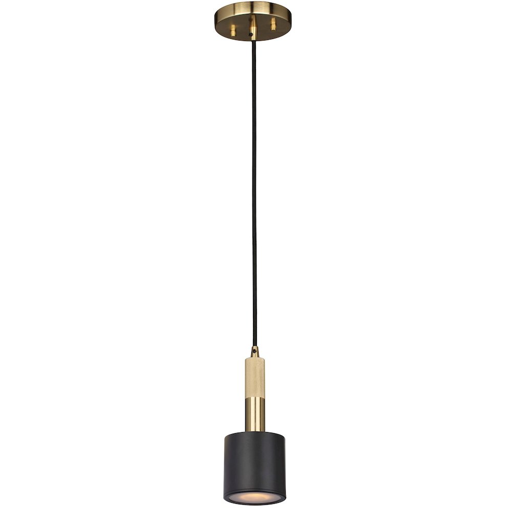 1 Light Pendant Matte Black & Aged Brass with Frosted Diffuser
