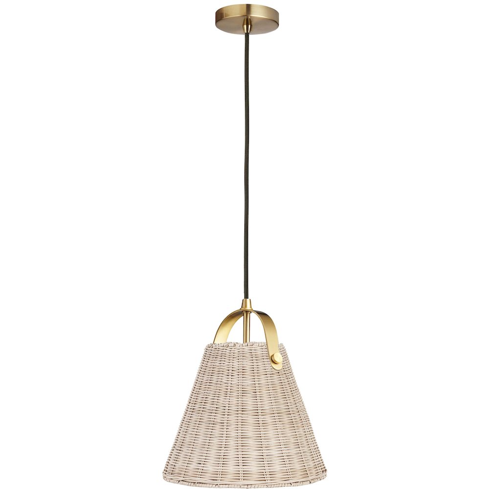 1 Light Incandescent Pendant Aged Brass with Wicker Shade