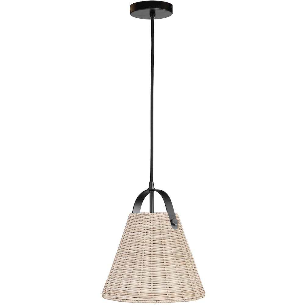 1 Light Incandescent Pendant Matte Black with Wicker Shade