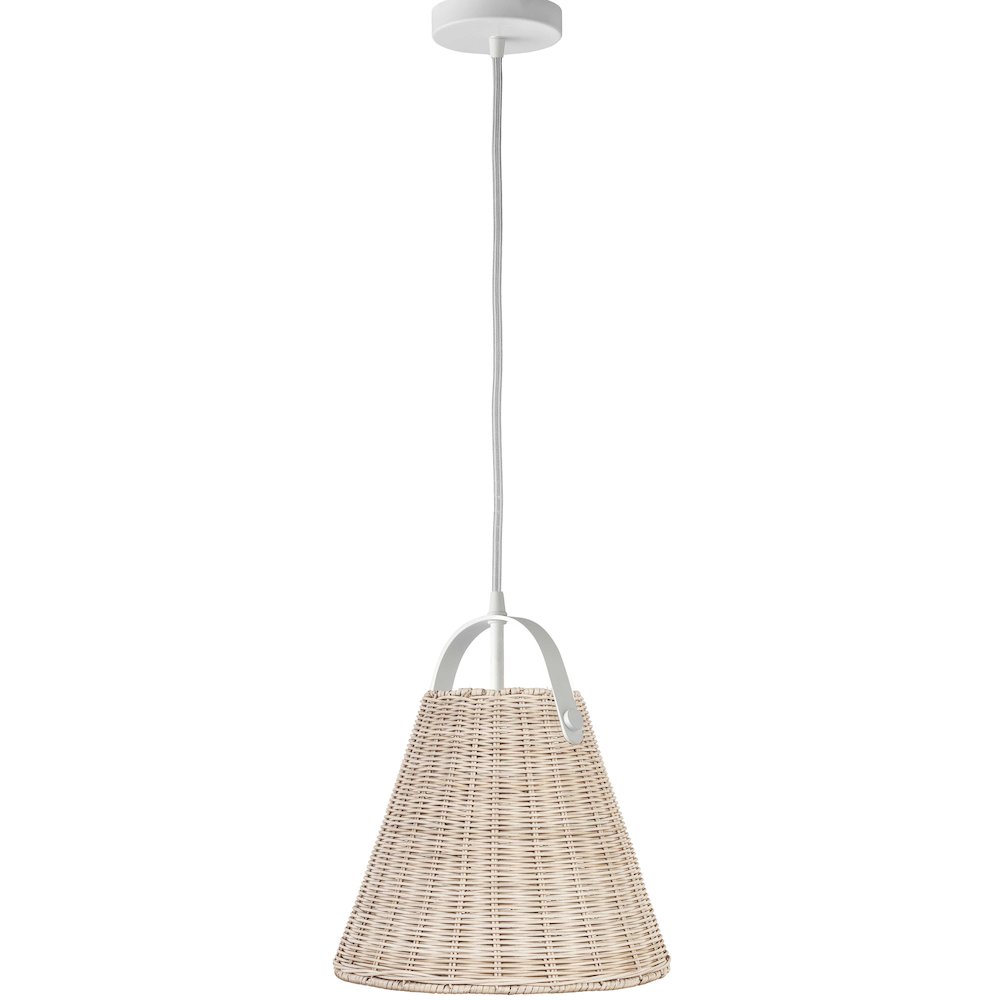 1 Light Incandescent Pendant Matte White with Wicker Shade