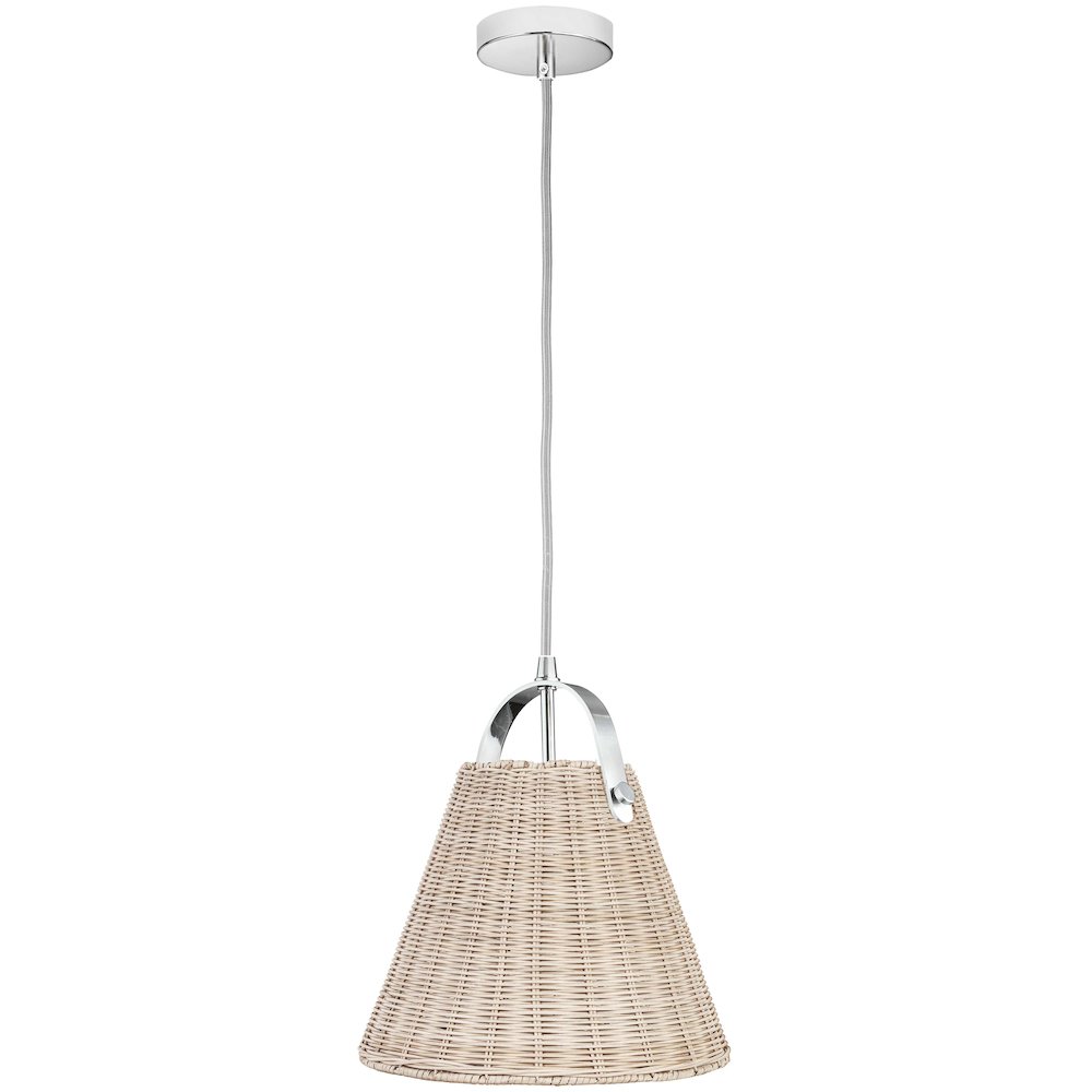 1 Light Incandescent Pendant Polished Chrome with Wicker Shade