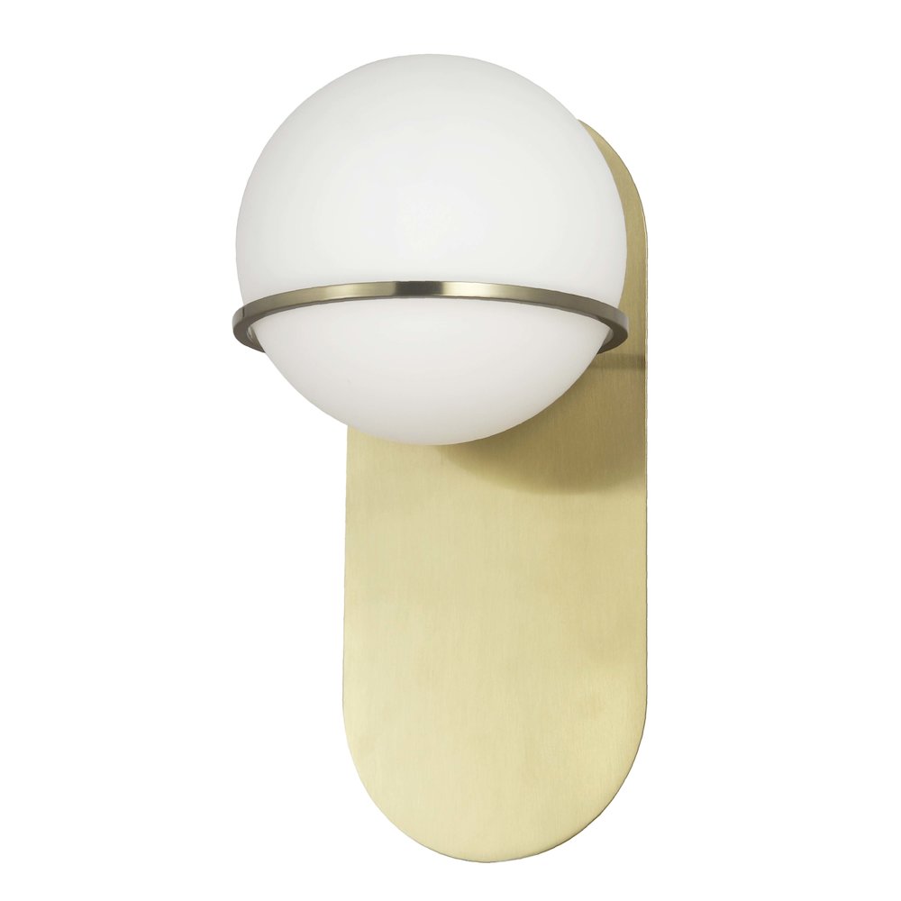 1 Light Halogen Wall Satin Chrome Aged Brass with White Glass