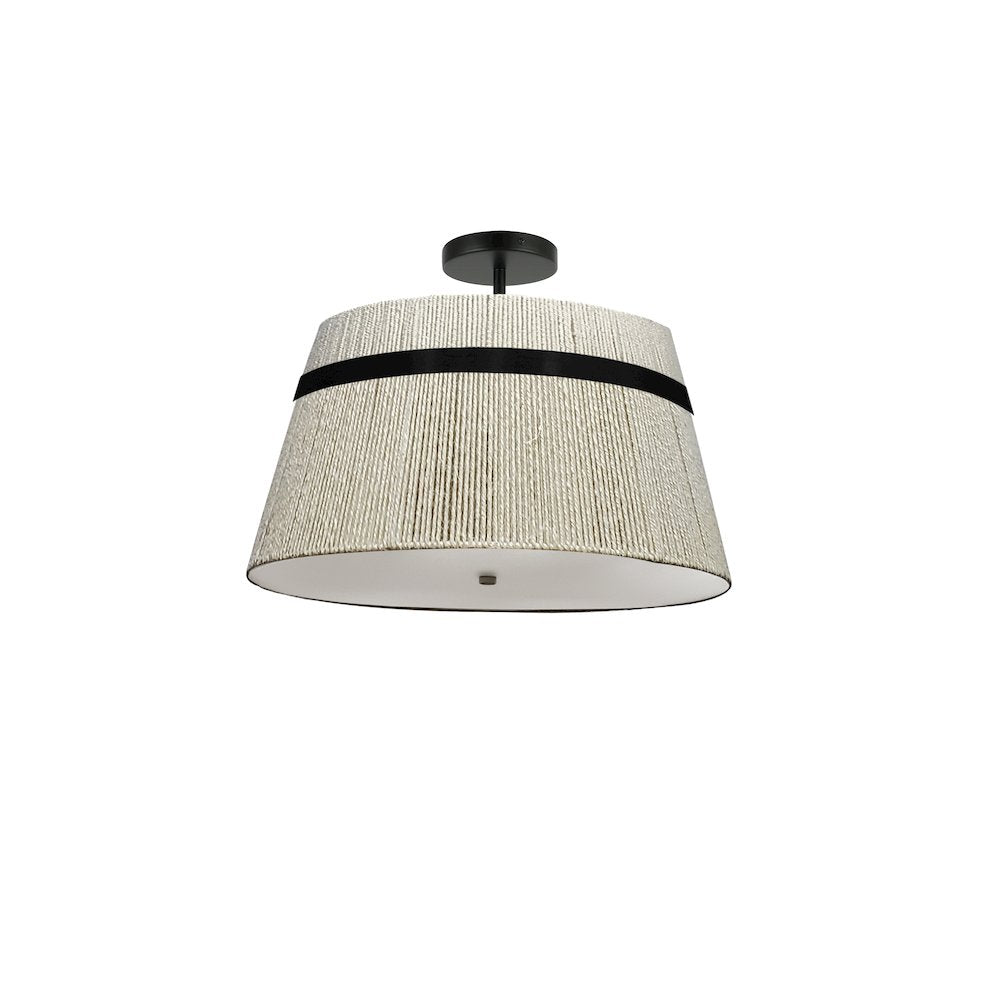 3 Light Semi-Flush Mount in Matte Black w/ Natural String Shade