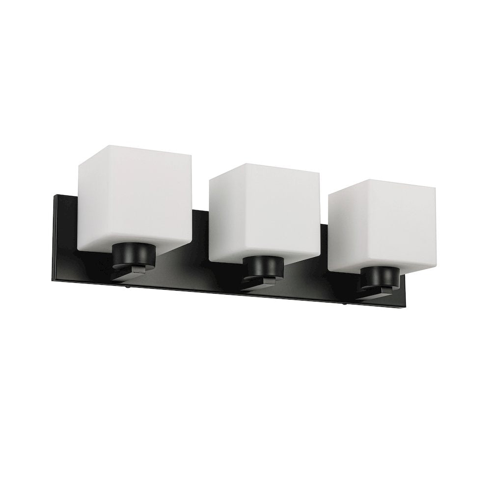 3 Light Vanity Matte Black with White Opal Glass