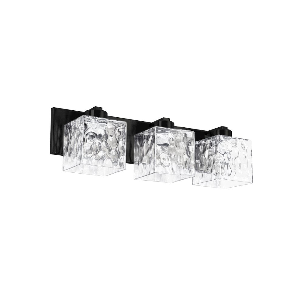 3 Light Vanity in Matte Black w/ Clear Water Glass