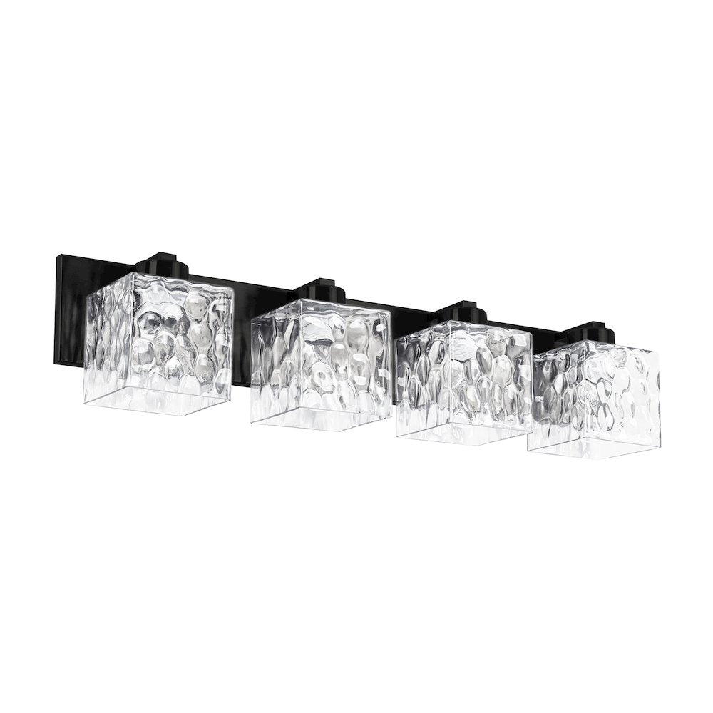 4 Light Vanity in Matte Black w/ Clear Water Glass