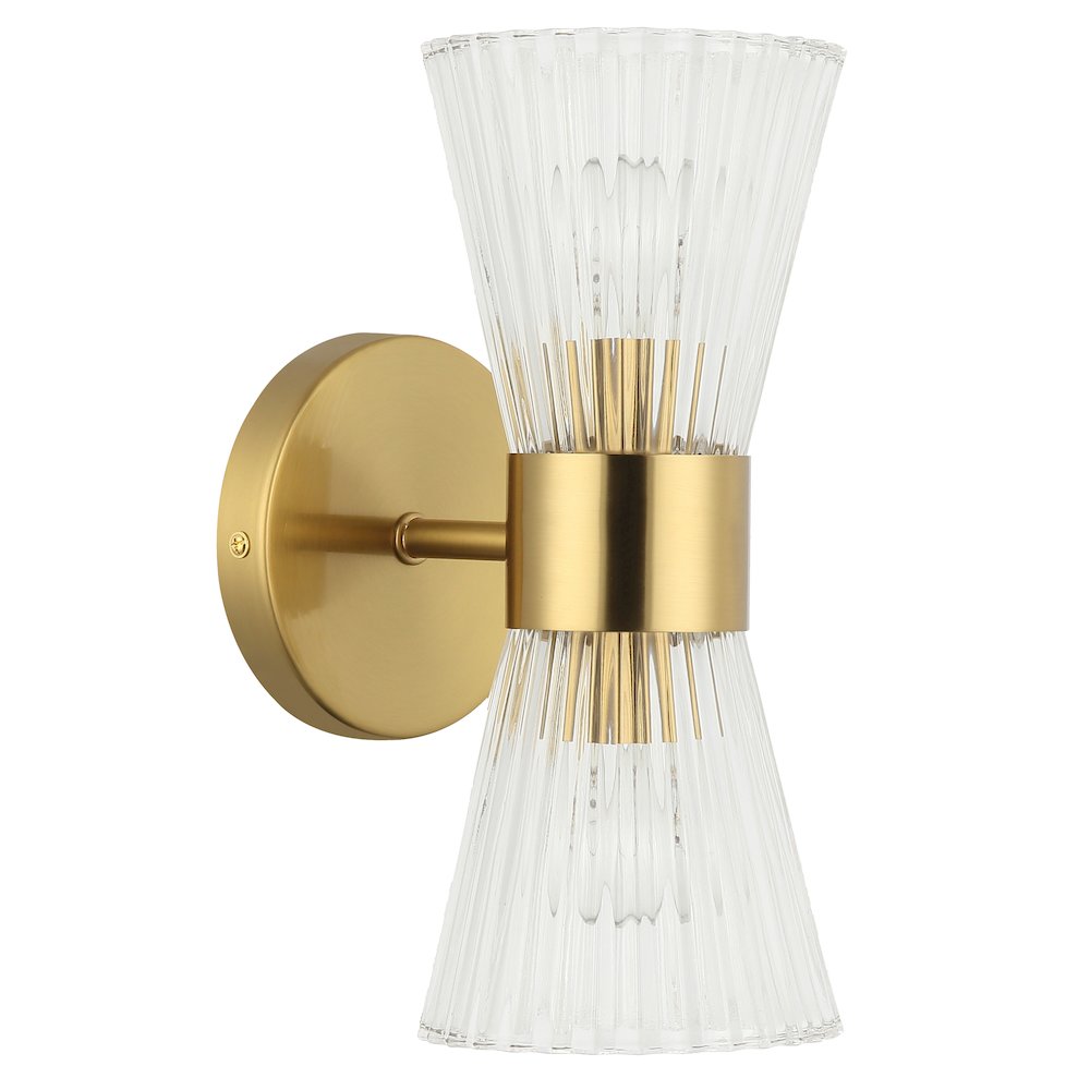 2 Light Incandescent Vanity Aged Brass with Clear Ribbed Glass