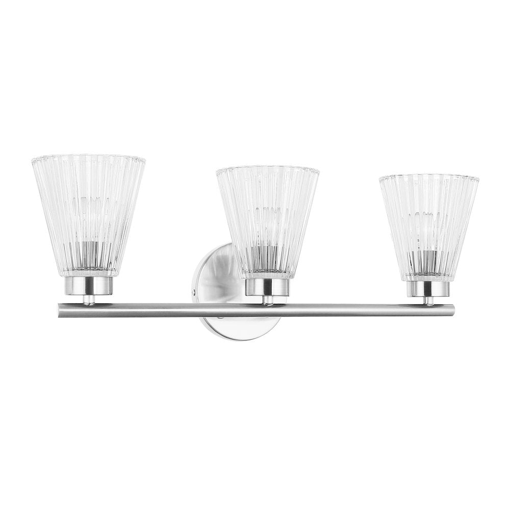 3 Light Incandescent Vanity Polished Chrome with Clear Ribbed Glass