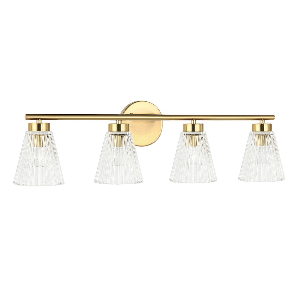 4 Light Incandescent Vanity Aged Brass with Clear Ribbed Glass