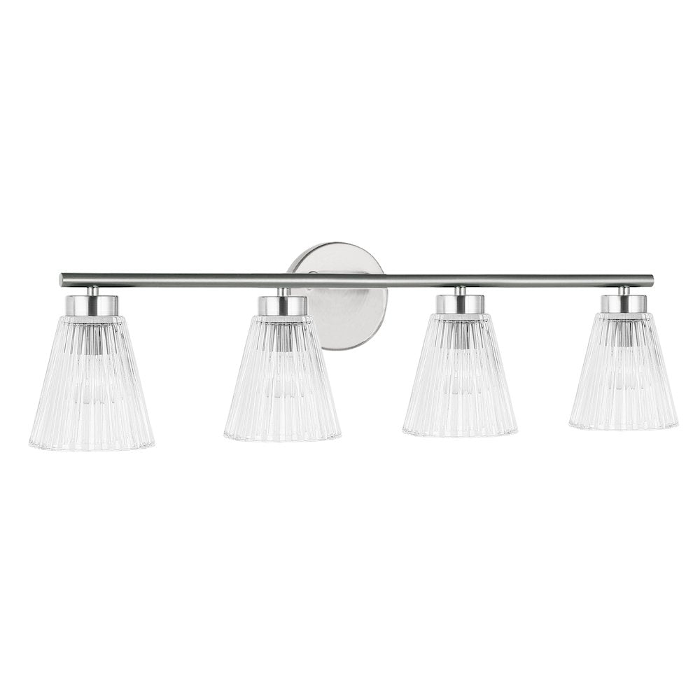 4 Light Incandescent Vanity Polished Chrome with Clear Ribbed Glass