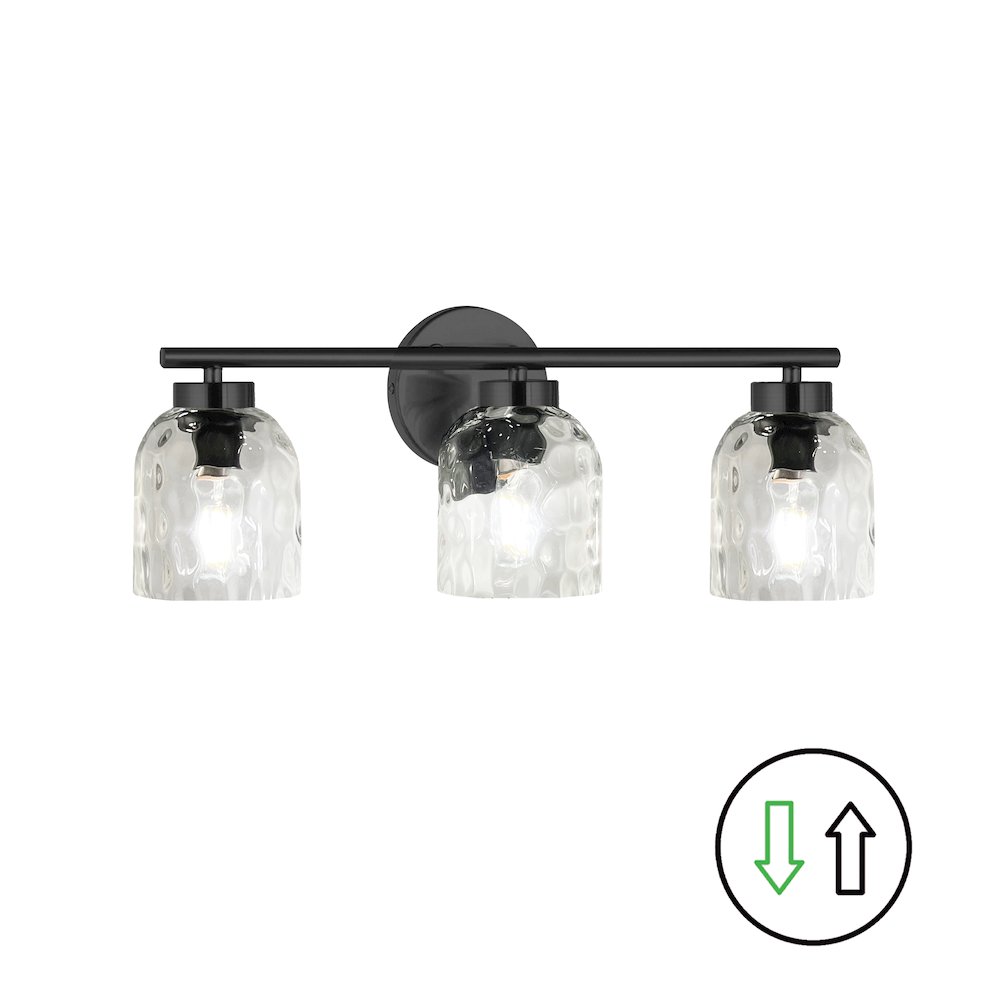 3 Light Matte Black Vanity w/ Clear Water Glass