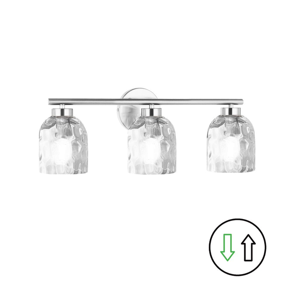 3 Light Polished Chrome Vanity w/ Clear Water Glass