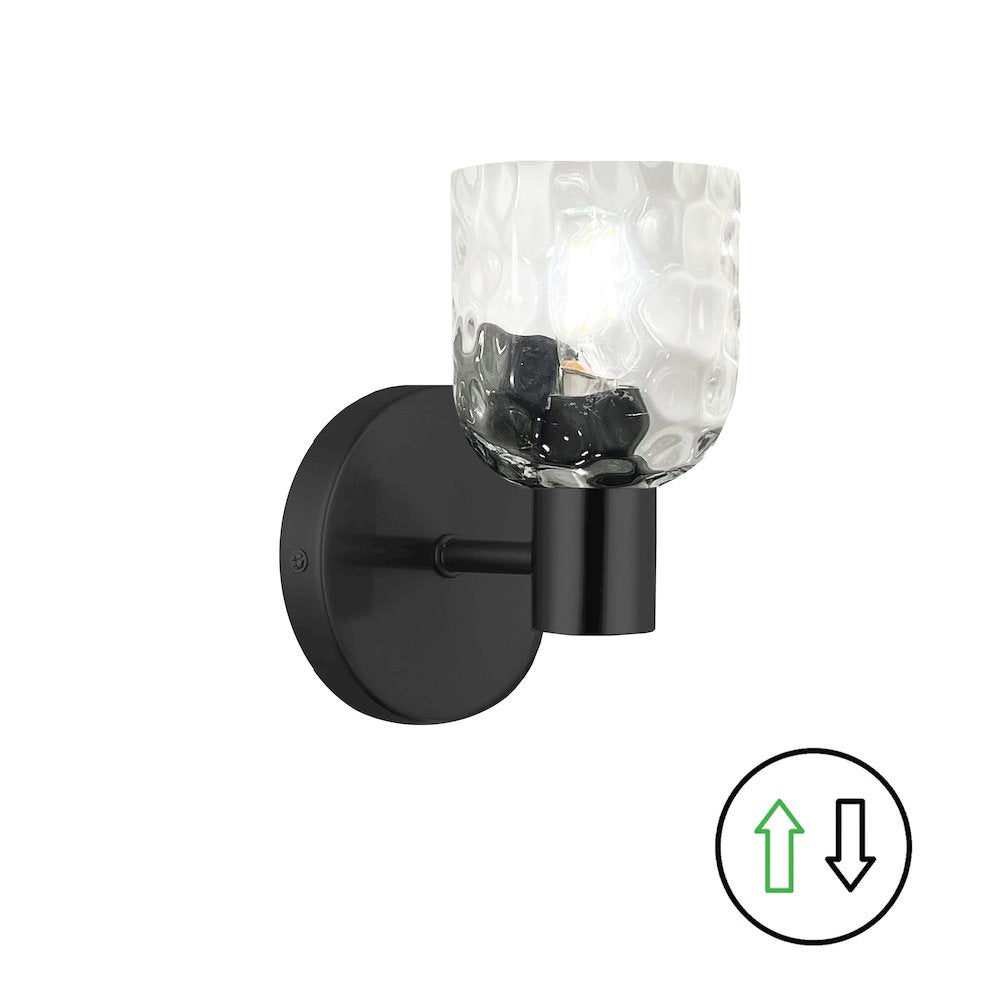 1 Light Matte Black Wall Sconce w/ Clear Water Glass