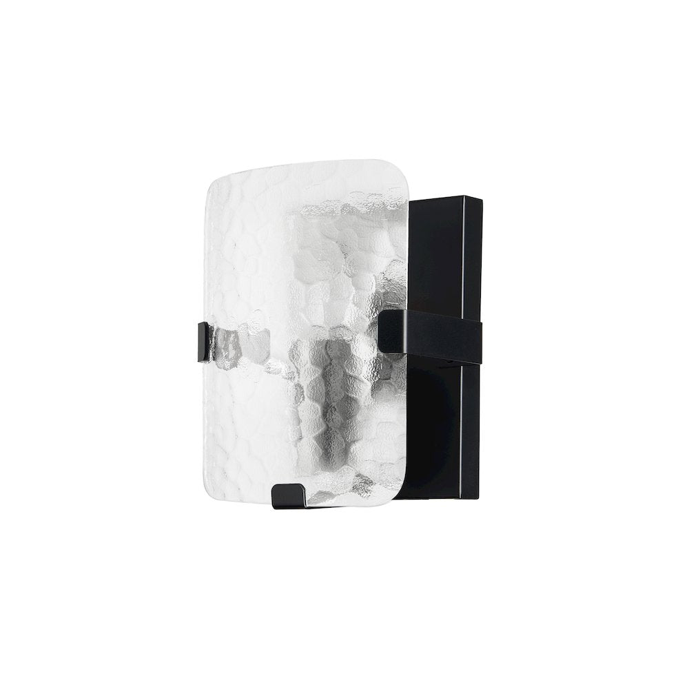 1 Light Wall Sconce in Matte Black w/ Clear Textured Glass