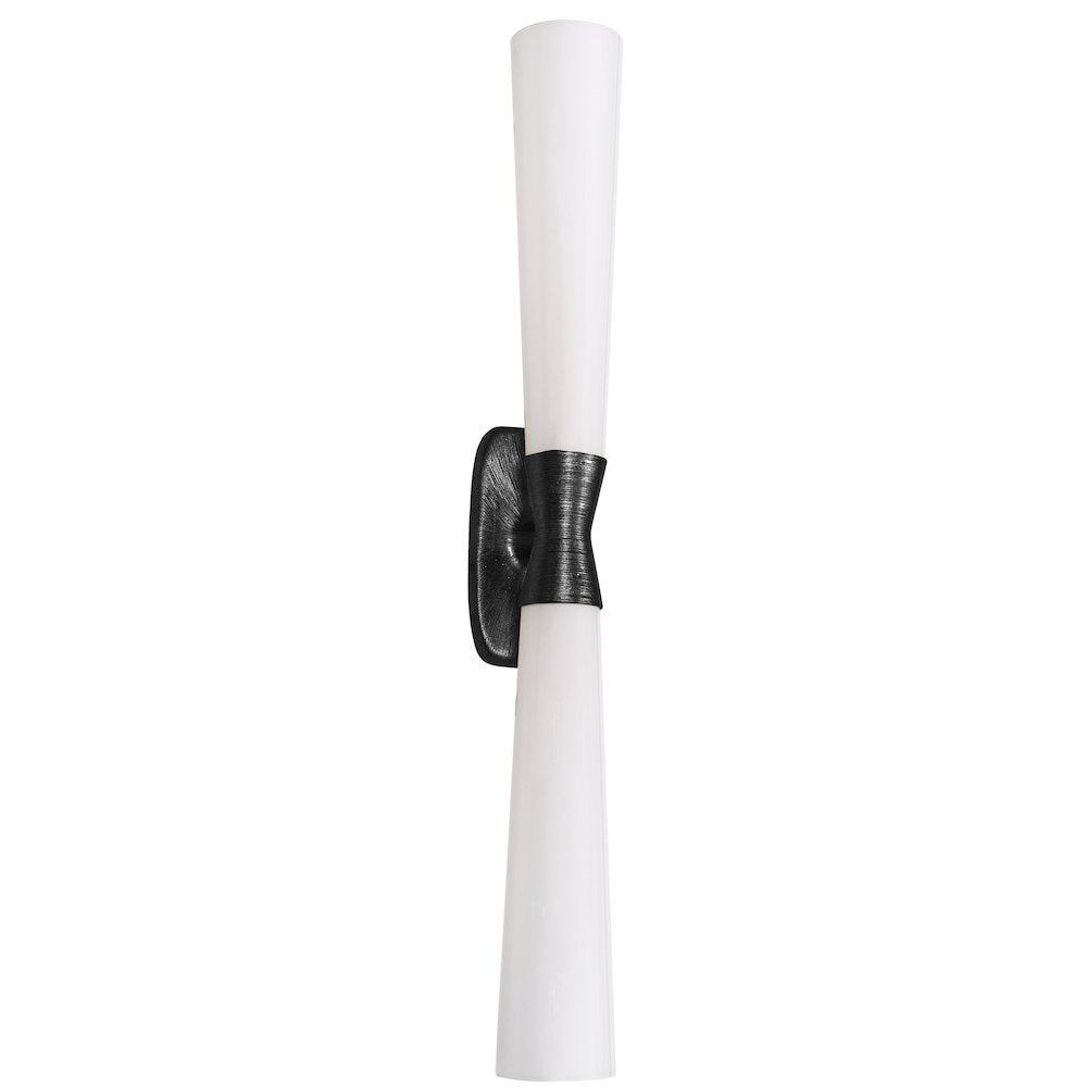 2 Light Wall Sconce in Matte Black w/ Opal Glass