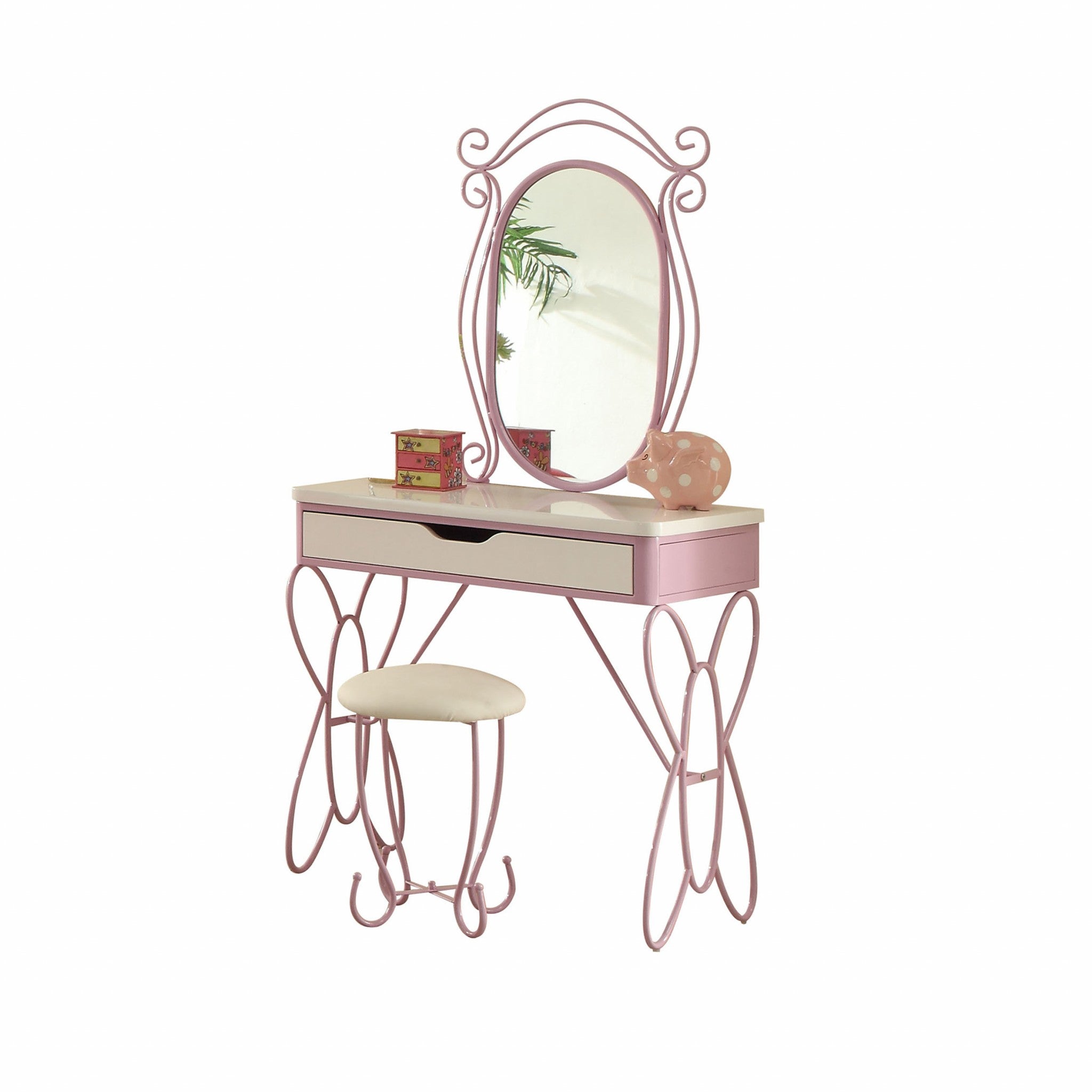 Homeroots White & Light Purple Mdf Vanity Set With High Gloss Finish - Modern Bathroom Furniture