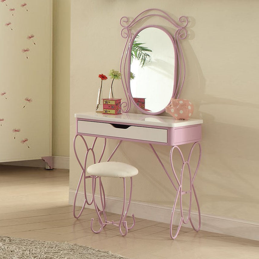 Homeroots White & Light Purple Mdf Vanity Set With High Gloss Finish - Modern Bathroom Furniture