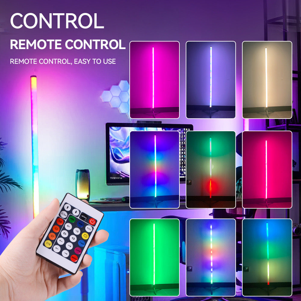 Floor Lamp, LED Corner Lamp Works with Alexa, Smart Modern Floor Lamp with Music Sync and 16 Million DIY Colors, Color Changing Standing Floor Lamp for Bedroom Living Room Black