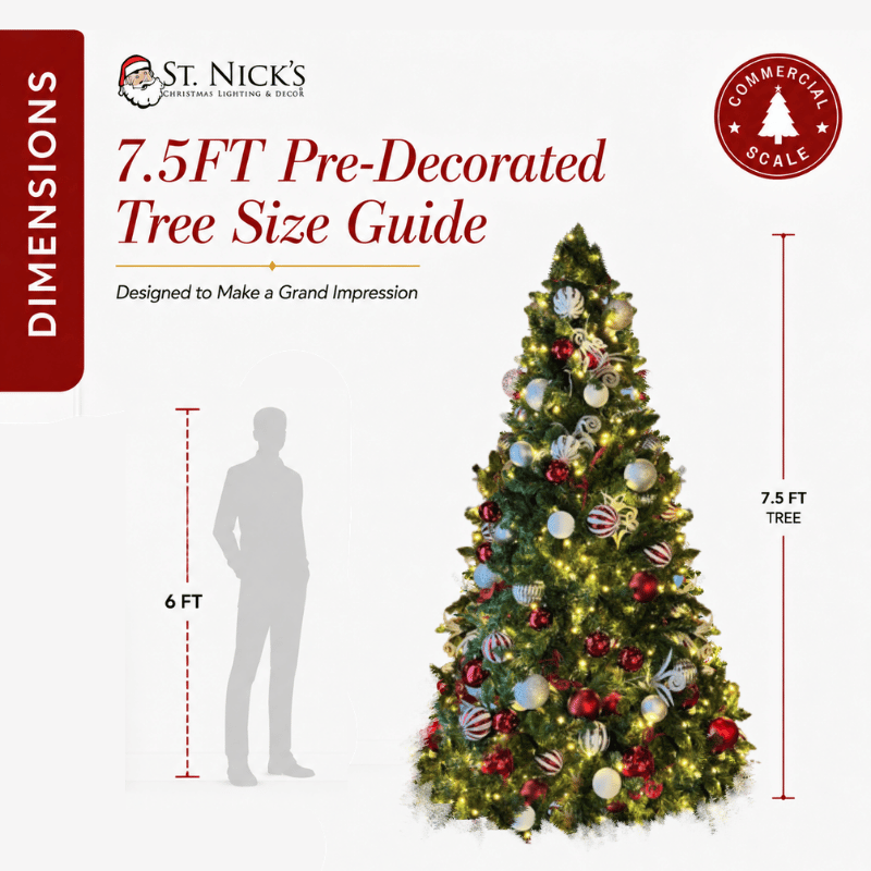 7.5FT Pre-Decorated PVC Christmas Tree Red/White/Silver