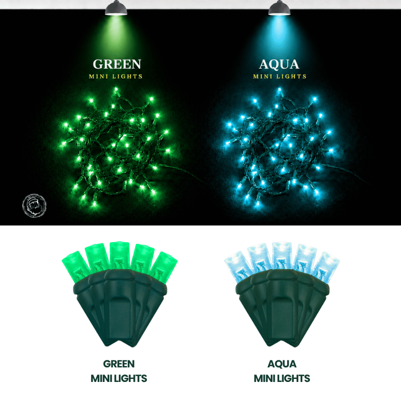 LED Mini Lights 5MM Green Static Green Wire - 6" Spacing