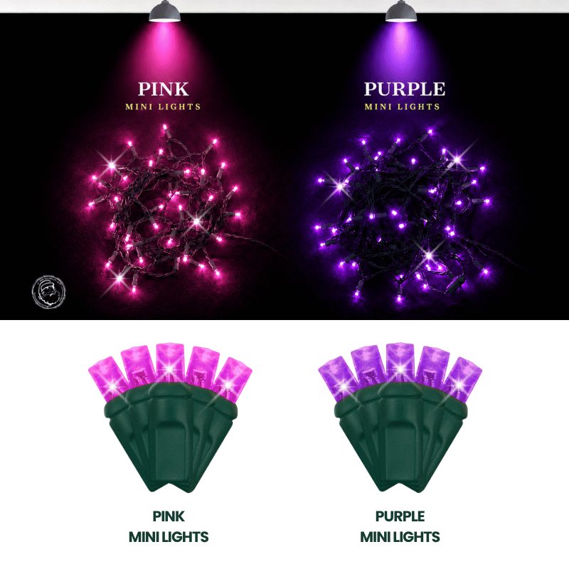 LED Mini Lights 5MM Pink Twinkle Green Wire - 6" Spacing