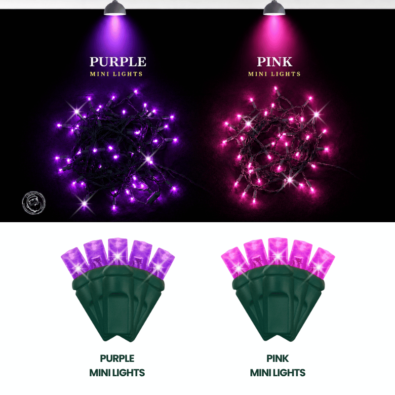 LED Mini Lights 5MM Purple Twinkle Green Wire 6" Spacing