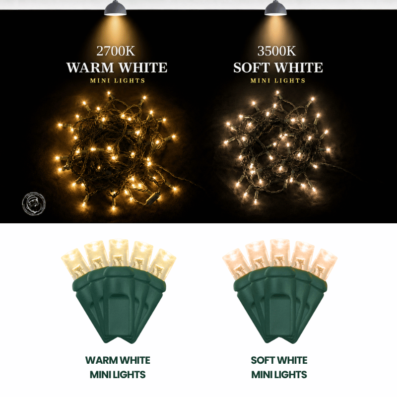 LED Mini Lights 5MM Warm White Static Green Wire - 6" Spacing