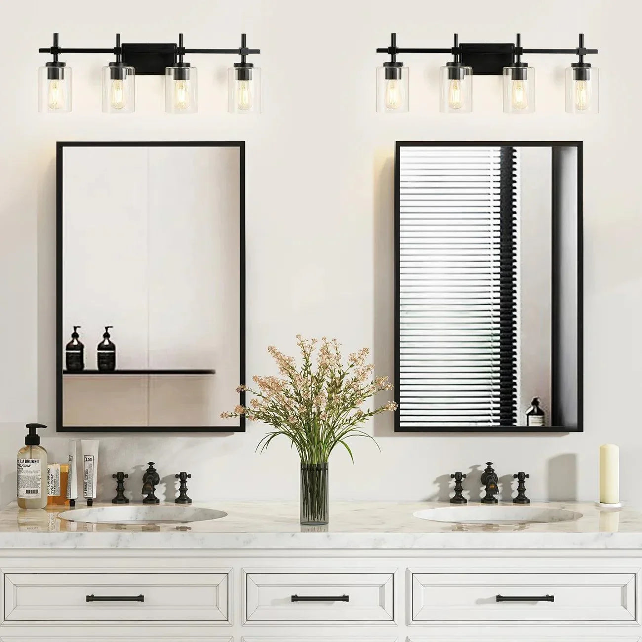Jasper Modern 4-Light Clear Glass Bathroom Lights Linear Vanity Light