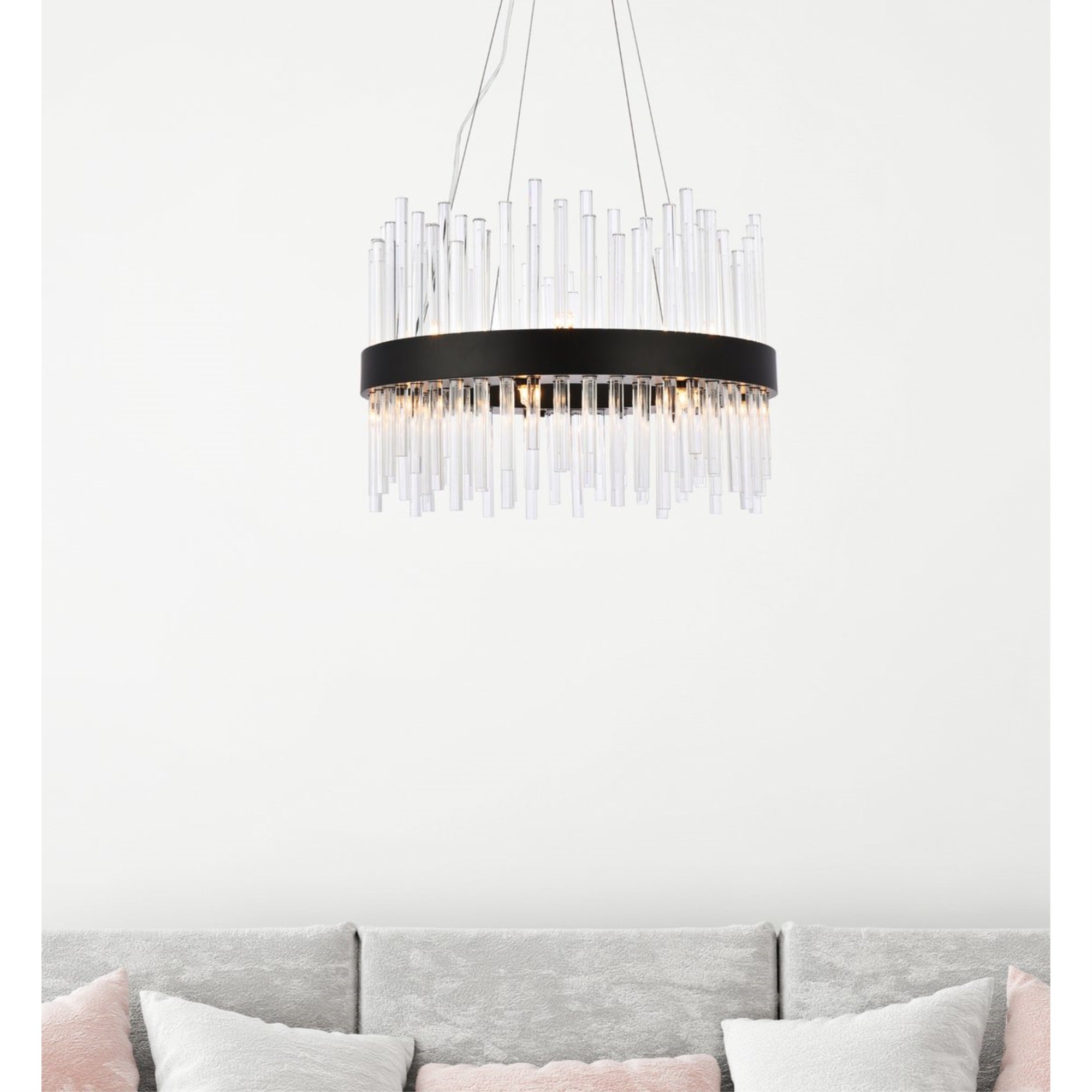 Elegant Lighting Dallas 20 Inch Round Crystal Pendant In Black